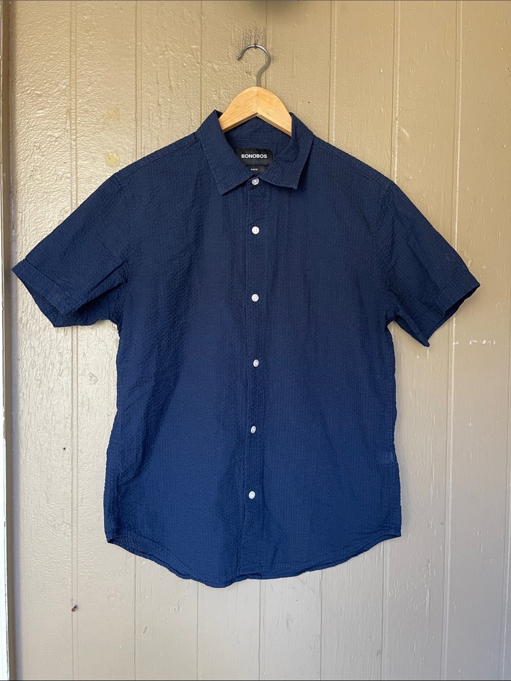 Bonobos Slim Fit Textured Short-Sleeve Button-Down Shirt in Navy Size M